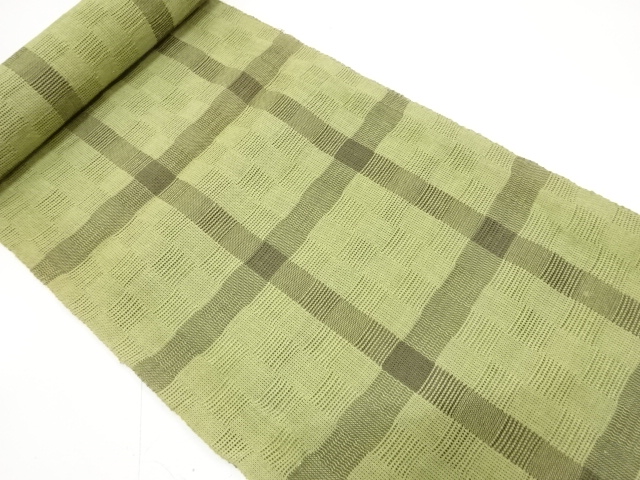 アンティーク　紗　格子模様織り出し　名古屋帯地反物